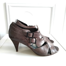 Dune Real Leather Grey mid heel open toe sandals buckles rustic Sz 6 / 39