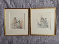 Mads Stage Radierungen Köln 1986 Heumarkt Rathausturm & St. Aposteln gerahmt