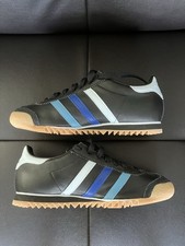 Adidas Rom Leather Trainers Black Blue / Gum UK Size 6.5 V.G.C. 2019. 
