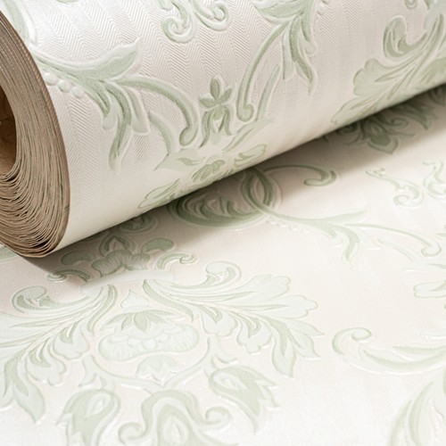 Green floral damask wallpaper - green,