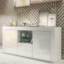 145cm Modern TV Unit Cabinet White Matt Body Gloss Doors TV Stand Storage