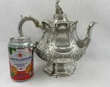 Antique Victorian Sterling Silver London 1847 Embossed & Engraved Teapot, 770g