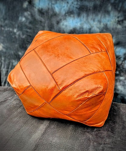 Handmade leather look pouffe - handmade,