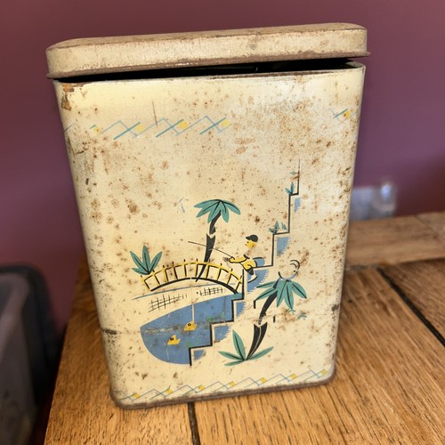 Vintage tin tea caddy - tea,