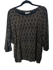 MASAI Clothing Bonnie Top Size M Jersey Black Brown Button Back Loose Fit