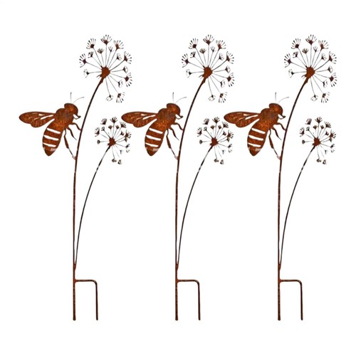 3pack rusty metal bee - rusty,