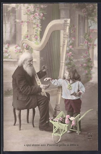 Old man playing harp - old,
