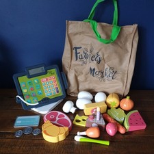 WOODEN PLAY FOOD TILL SHOPPING