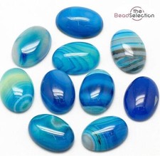 2 BLUE BANDED AGATE GEMSTONE CABOCHONS OVAL 25mm X 18mm FLAT BACKED CAMEO GCA9