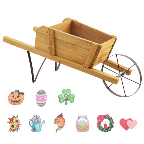 Wood wheelbarrow planter - wood,