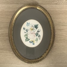 vintage floral print gold oval frame signed T.D 1840 Cottage Wall Hanging