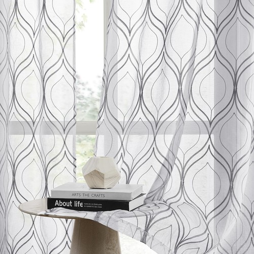 White and grey sheer curtains - white,