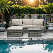 4 Seater Rattan Garden Furniture Corner Sofa Lounge Set In/Outdoor Extra Wide