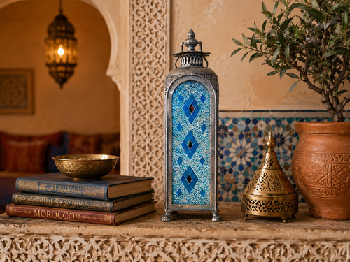 Blue mosaic lantern moroccan - mosaic,