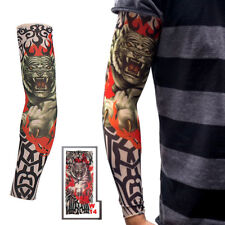 Tiger & Flame Elastic Nylon Fake Temporary Tattoo Sleeves Mens Women Arm Sleeve