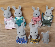 Sylvanian Families Babblebrook Grey Rabbit Family of 7 Vintage