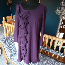Fenn Wright Manson Petite Plum Frill Front Lined Dress Size 12