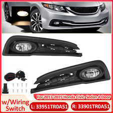 For 2013 2014 2015 Honda Civic Sedan Bumper Clear Fog Lights Lamp w/Wiring Pair