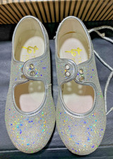 Tappers & Pointers Sliver Hologram Low Heel Tap Dance Shoes Girls Size Uk 8