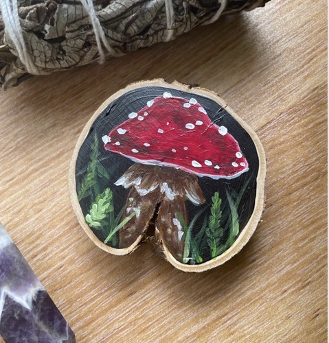 Mushroom magnet painting wood - mushroom,