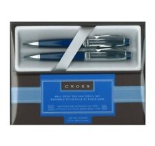 Cross Bailey Ball Point Pen & Pencil Set Chrome Blue In Gift Box AT0451B-4