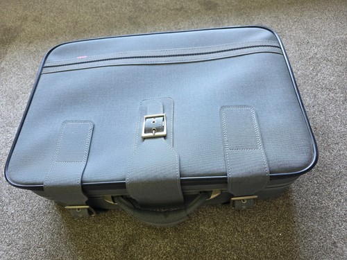Grey blue vintage suitcase - vintage,