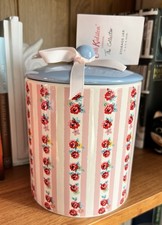 CATH KIDSTON THE COLLECTOR STRIPED FLORAL ROSES STORAGE JAR BLUE TOP