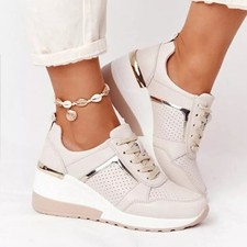 Ladies Wedge Hidden Trainers Womens Sneakers Lace Up Comfy Classic Pumps Shoes