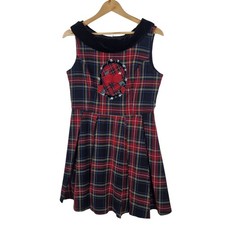 Hell Bunny Red Tartan Plaid Dress Rockabilly Gothic Skater Retro Size Large
