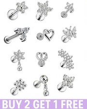 Tragus Earrings  flatback Stud Helix Labret Cartilage  16g 6mm 8mm Gold Silver