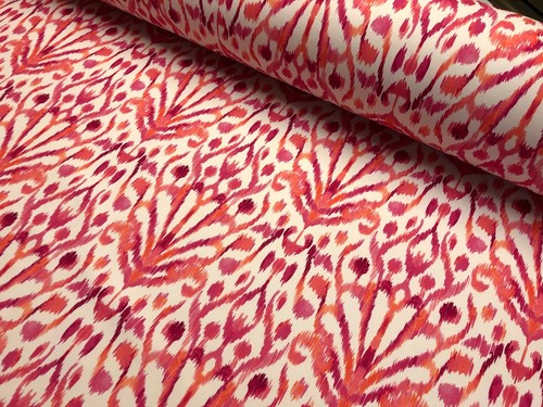 Pink ikat floral fan damask - pink,