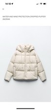 Zara White Cream Padded Puffer Jacket Coat Hooded Small Cropped Anorak