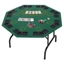 8 Player Folding Games Poker Table w/ Chip Cup Holder Steel Base Casino Green