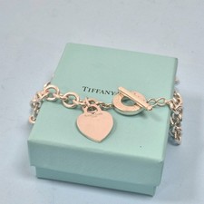 Tiffany & Co. Blank Heart Toggle Choker Sterling Silver Chain Necklace Sz 16" .