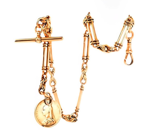 Antique 9ct gold watch albert - gold,