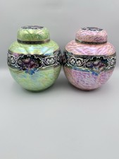 Beautiful Pair Of 1930 Newhall Pottery Boumier Ware Lustre Ginger Jars With Lids