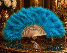 Premium Ocean Blue Feather Fan