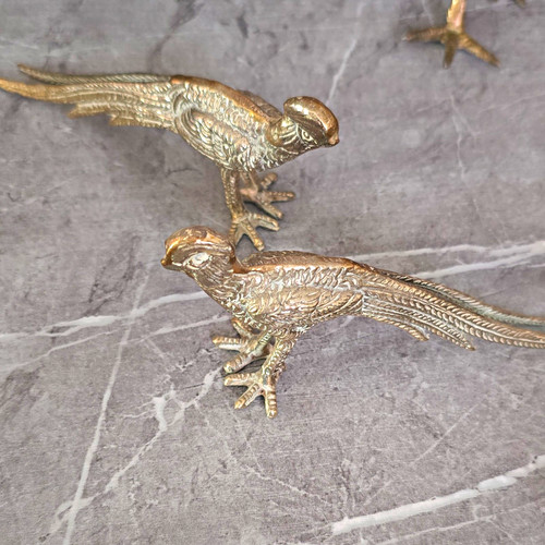 Pair vintage brass - pair, pheasant