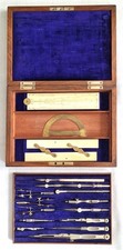 ANTIQUE WALNUT CASED SET ELECTRUM DRAWING INSTRUMENTS INC SECTOR & PARALLEL RULE