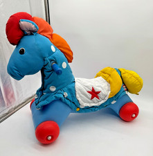 Vtg 1992 Little Tikes Ride On Pony Horse Wheels Washable Removable Cloth Blue 