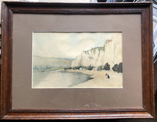 Watercolour France Coast Signed Lefevre Walkers Um 1890 Houses Valley