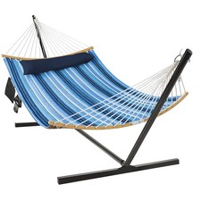 Swing Hammock Chair Set Hanging Bed w/ Heavy-Duty Steel Stand Cup Holder