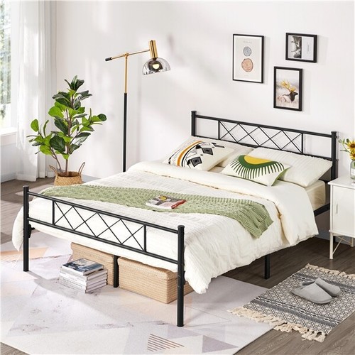 Double bed frame metal slatted - bed,