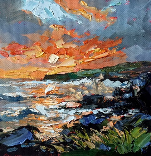 Sunset seascape 6x6 original - seascape,