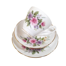 Vintage Royal Ascot Tea Cup Saucer Trio Set Pink Purple Rose Fine Bone China