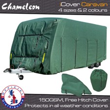 Caravan Covers Waterproof Breathable, 4-Ply, 4 Zips, Secure Straps/ Grey /Green