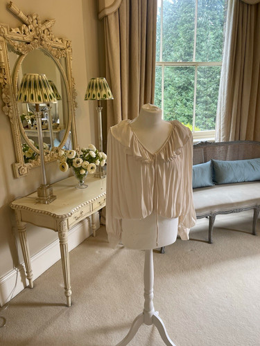 Zara cream frilled neck blouse - cream,