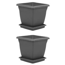 Pack of 2 Extra Large 60cm Square Plant Pots Grey Terracotta Garden Planters