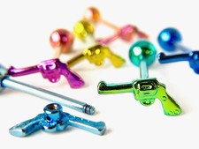 1pc Pistol Design Tongue Ring Titanium Anodized 14g Tounge Barbell Body Jewelry