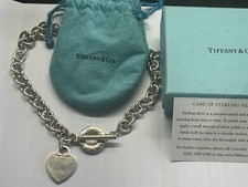 Tiffany & Co. Silver Heart Tag Choker Toggle  Necklace